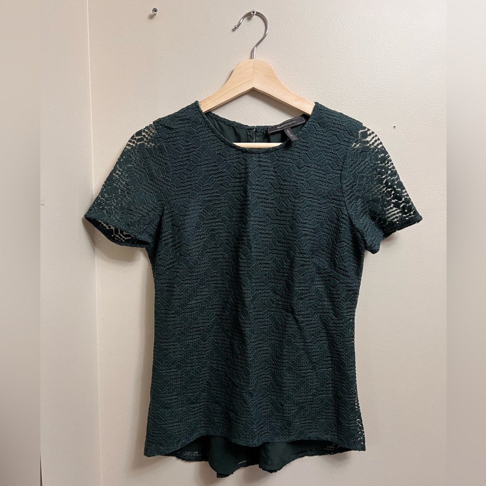 BCBGMAXAZRIA Cacey Lace Peplum Blouse Top Women’s Size M Emerald Green